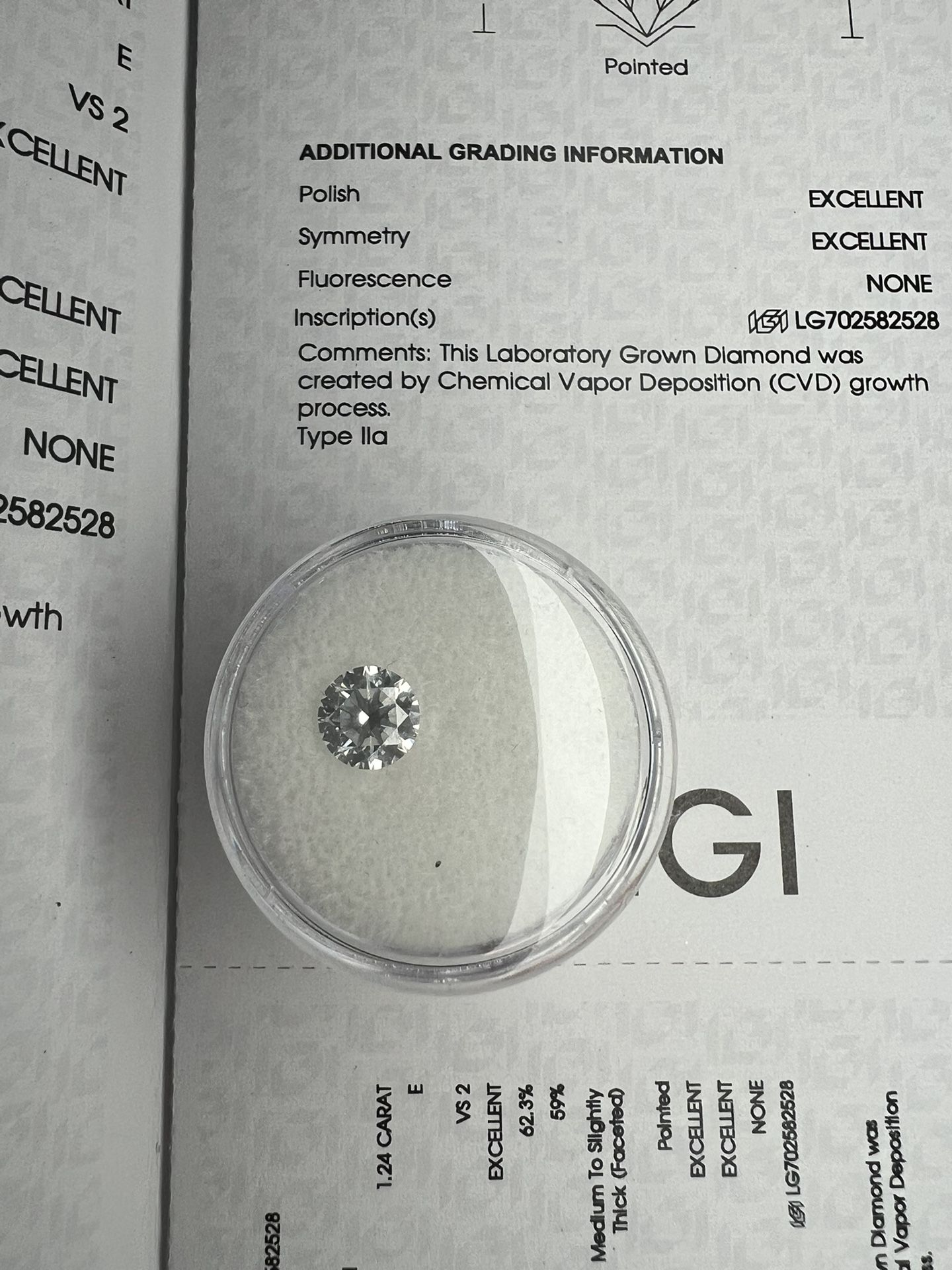 1.24 CT Lab grown diamond with IGI  report 
