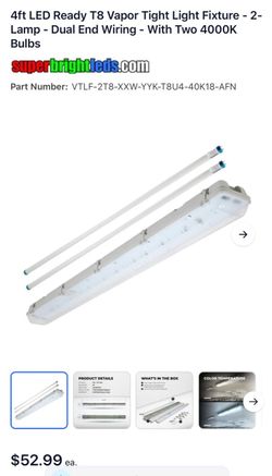 4ft T8 Vapor Tight LED Light Fixture with LED2  Bulbs