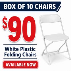 Box of 10 plastic folding chairs