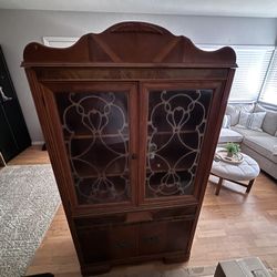Vintage Wood China Cabinet / Hutch – Glass Doors 