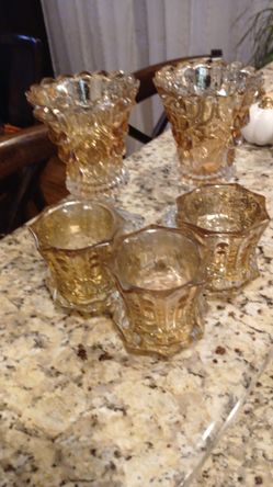 5 Gold Mercury Glass Candle Holders