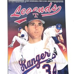 Legends Sports Memorabilia Price Guide magazine from September/October 1991, featuring an illustration of Hall of Fame pitcher Nolan Ryan on the cover