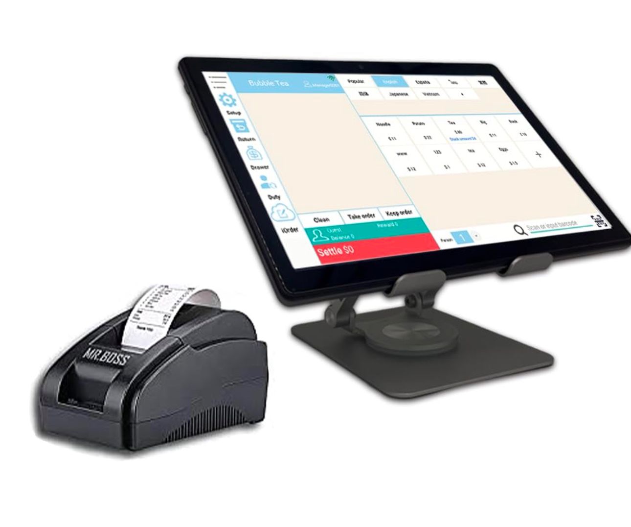 MRBOSS 10.1" Android POS Tablet with 2" Receipt Printer | for Restaurants, Cafes, Retail Stores and Food Trucks | WiFi/Bluetooth, Pre-Installed Softwa
