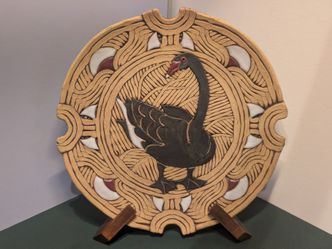 Stoneware Plate Australian Black Swan (signed P. Strauss)