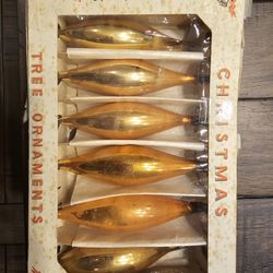 vintage set of 6 tear drop mercury Christmas ornaments in box