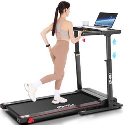 FUNMILY Treadmill with Desk Workstation & Adjustable Height,Folding Treadmill with Incline,Speed Range 0.6-7.5 mph,Bluetooth Speaker & App,300 LBS Wei