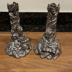 Vintage Pair Ornate Silver Plated 7.5" Candlesticks