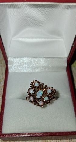 14k Yellow Gold Ring Butterfly With Ethiopian Opal Vintage 