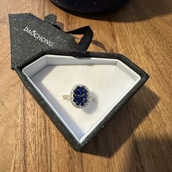 Sterling silver Italy, 925 moissanite and sapphire stones Women's Ring
