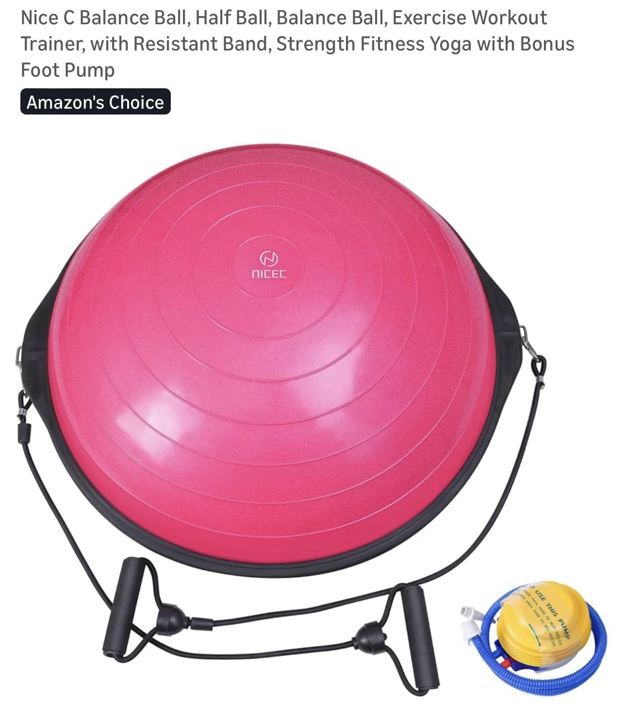 Nice C Balance Ball, Half Ball, Balance Ball, Exercise Workout Trainer, with Resistant Band, Strength Fitness Yoga with Bonus Foot Pump Amazon's Choic