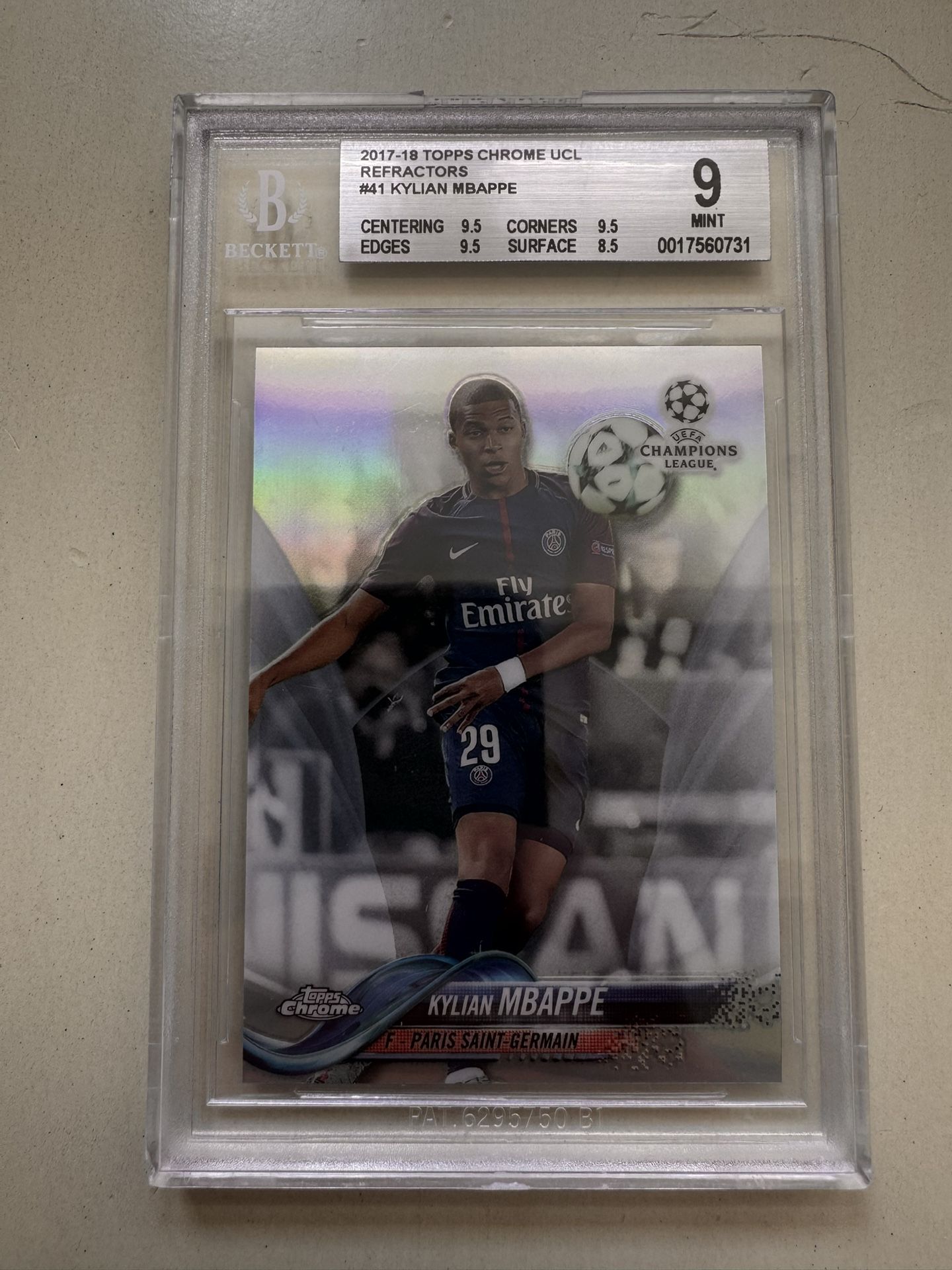 2017 Kylian Mbappe Topps Chrome UCL Refractor #41 BGS 9 PSG