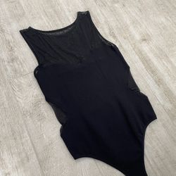 Bebe Black Sleeveless Bodysuit w/ Sheer Cutouts, M/L