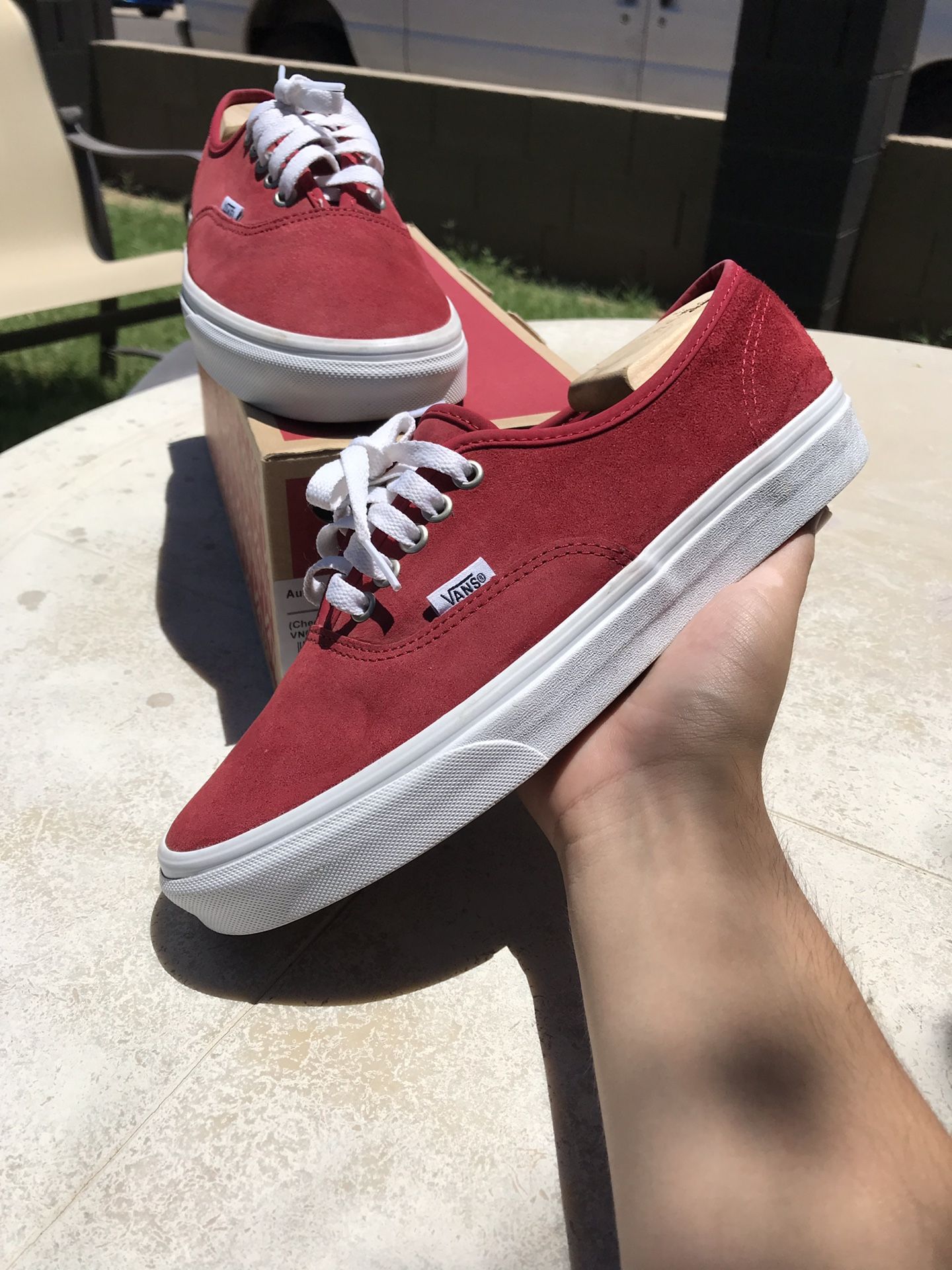 Red suede vans