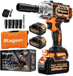 1/2" Cordless Impact Wrench, 900Ft-lbs (1200N.m) Brushless High Torque Impact Gun,3800RPM,3 Variable Speeds, LED Light, 2x4000mAh Battery, 5 Sockets, 