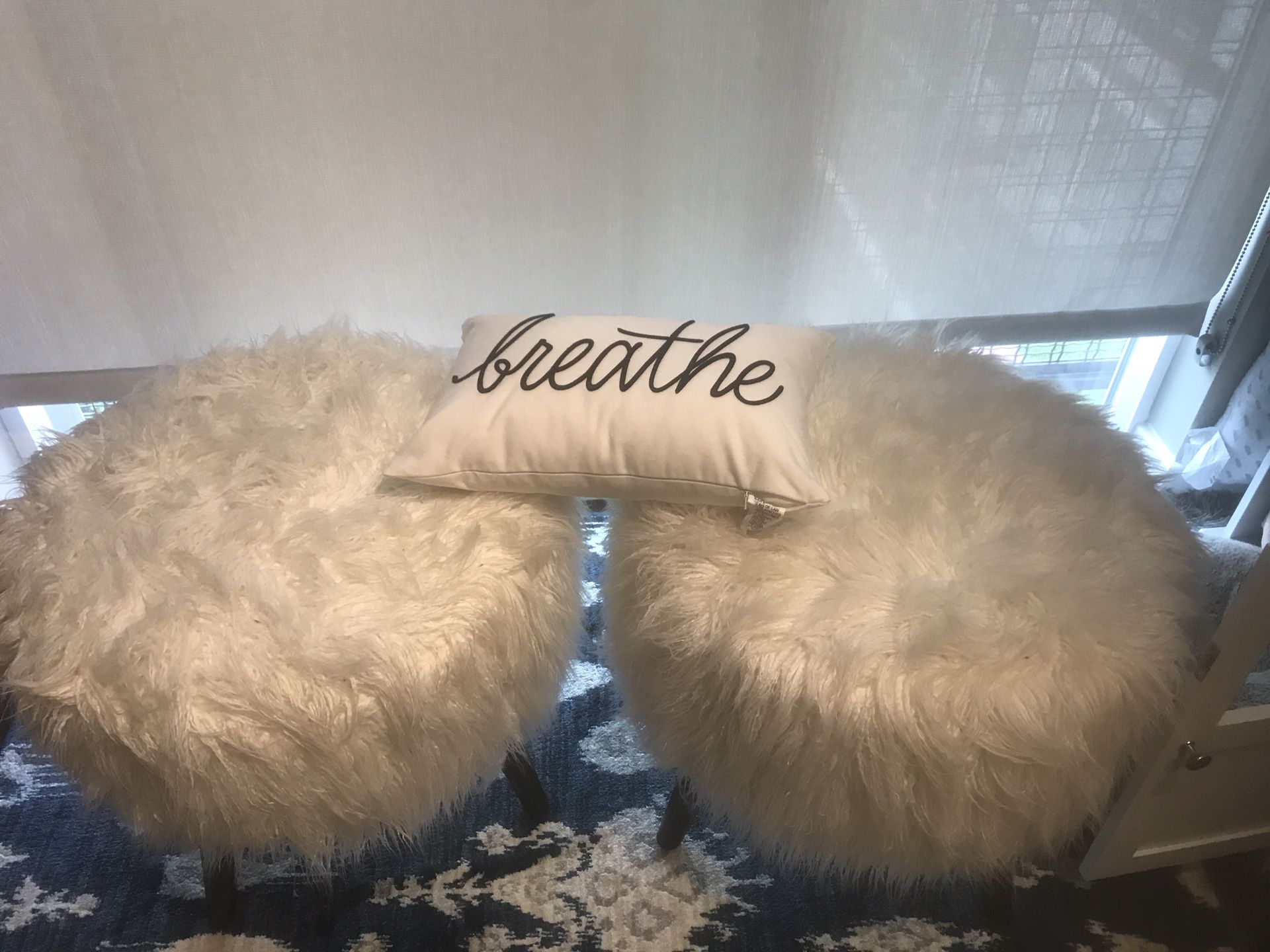 Two vanity faux fur stools ( perfect for desk or vanity table/ or bedroom -height 18 inches
