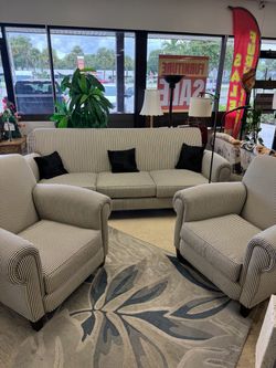 3-Piece Striped Sofa and Accent Chair Set