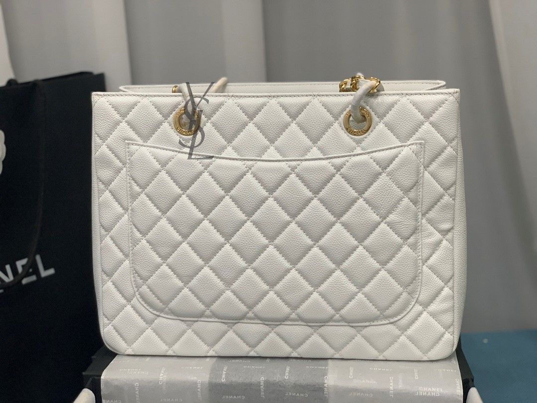 Chanel Grand Shopping Tote 50995 White with gold hardware 24x33x13cm