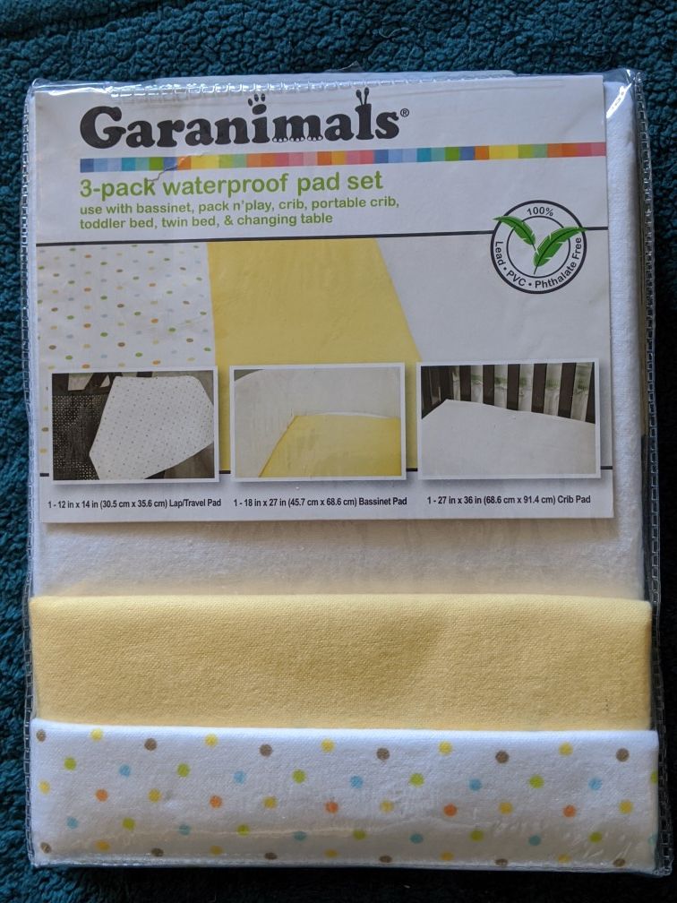 Garanimals 3pk waterproof pad set for bassinet crib
