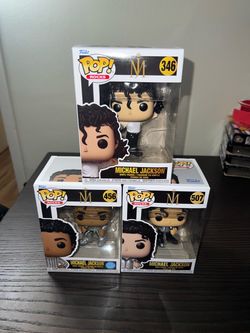 3 Michael Jackson Funko Pops Bad World Tour #(contact info removed) Super Bowl & #346 GLITTER Rock with You #456