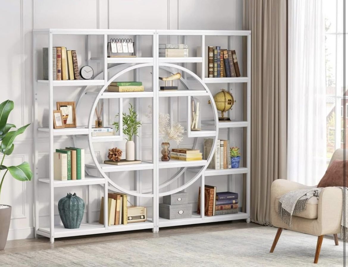 set of 2 HL085 Freestanding Bookshelf, 68.9" Etagere Bookcase with 9 Open Shelves