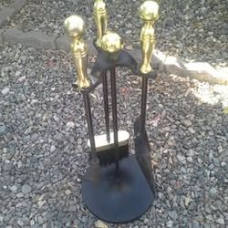 Brass and Wrought Iron 4-piece Fireplace Tool Set.