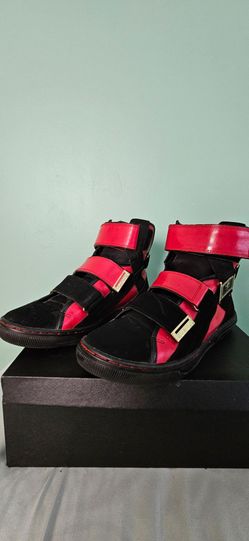 Black and Red Vlado High-Top Strap Sneakers