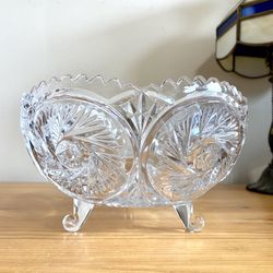 Vintage Anna Hutte Bleikristall Lead Crystal Footed Bowl Dish