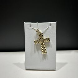 10K Two Tone Cross Pendant (With Cz)