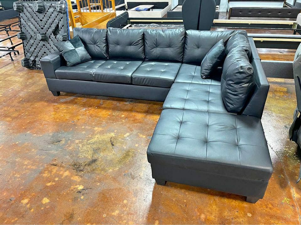 Black Bonded  Leather Match Sofa Sectional Available/$20 Down Payment Finance/Brand New 