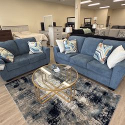 Cashton Blue Sofa and Loveseat 