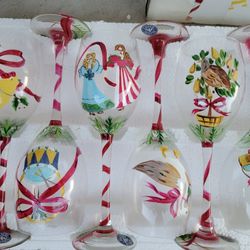 Block Basics The Twelve Days Of Christmas Set Of 12 Hand Painted Wine Goblets glasses