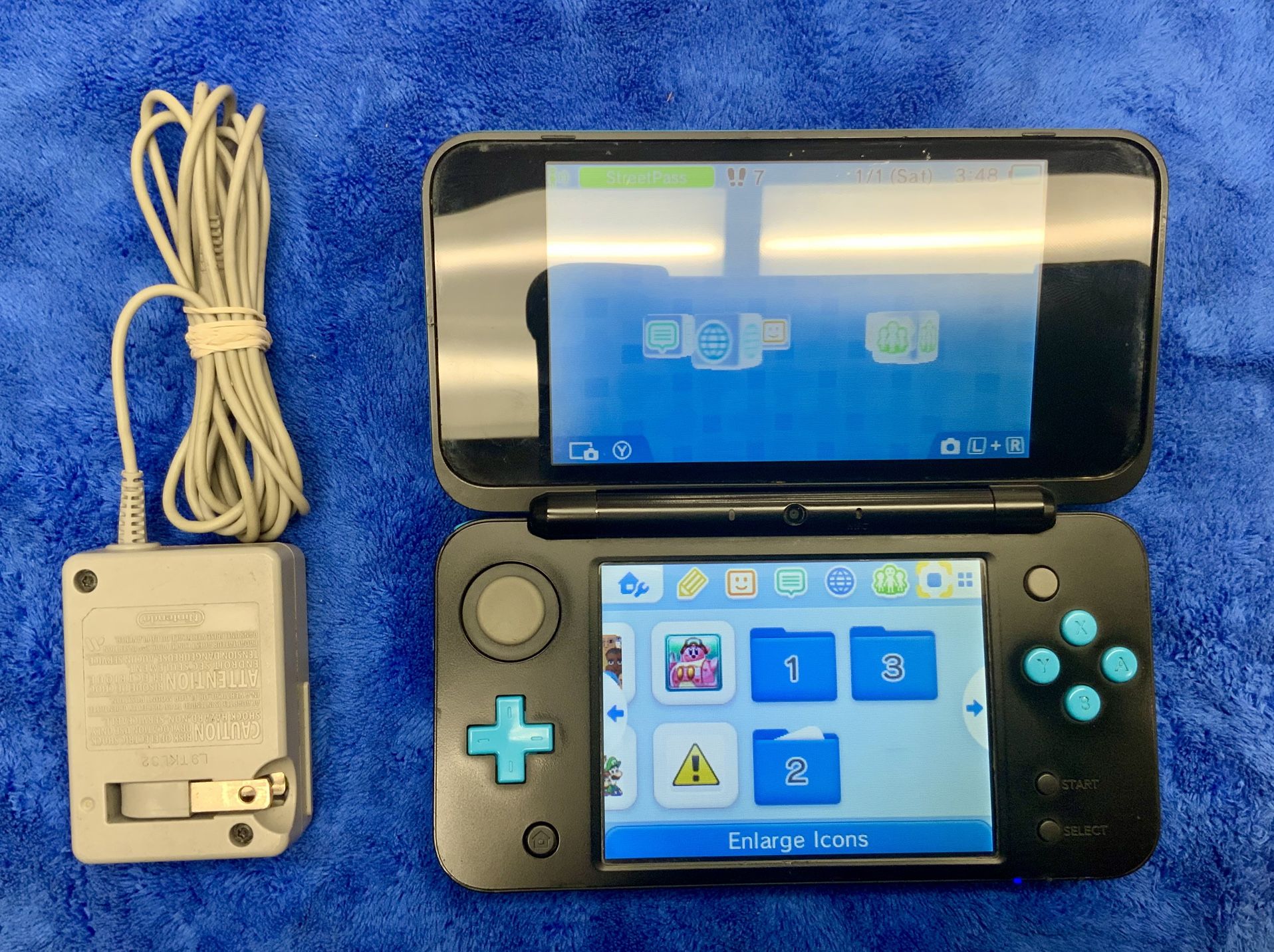 Nintendo 2DS XL JAN-001 Black Turquoise Handheld Gaming System Console Video Gamer Game Lightweight Portable Game Cartridge Wifi Touchscreen