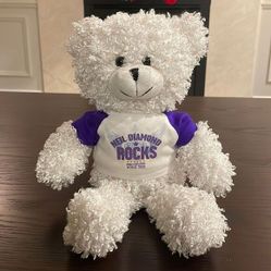 NEIL DIAMOND PLUSH WHITE CURLY TEDDY BEAR-CONCERT TOUR 2008 14 INCH PURPLE SHIRT 