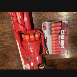 Nerf gun, mega fury with brand new pack of bullets. 