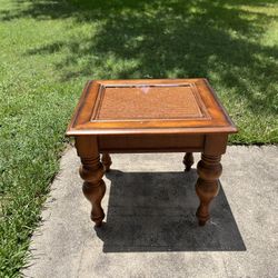 Elegant solid wood End Table With Glass Inset