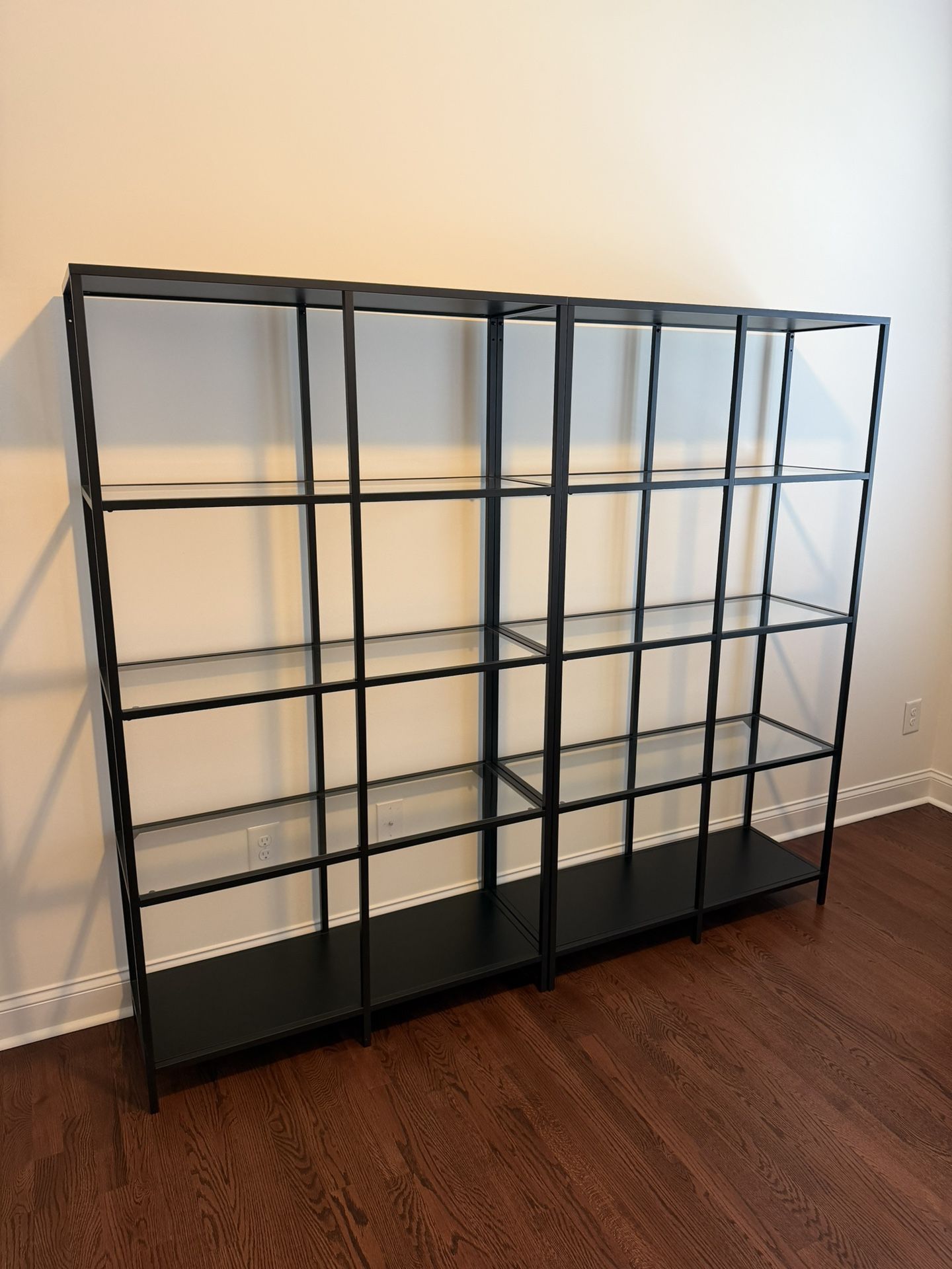 Glass metal shelves