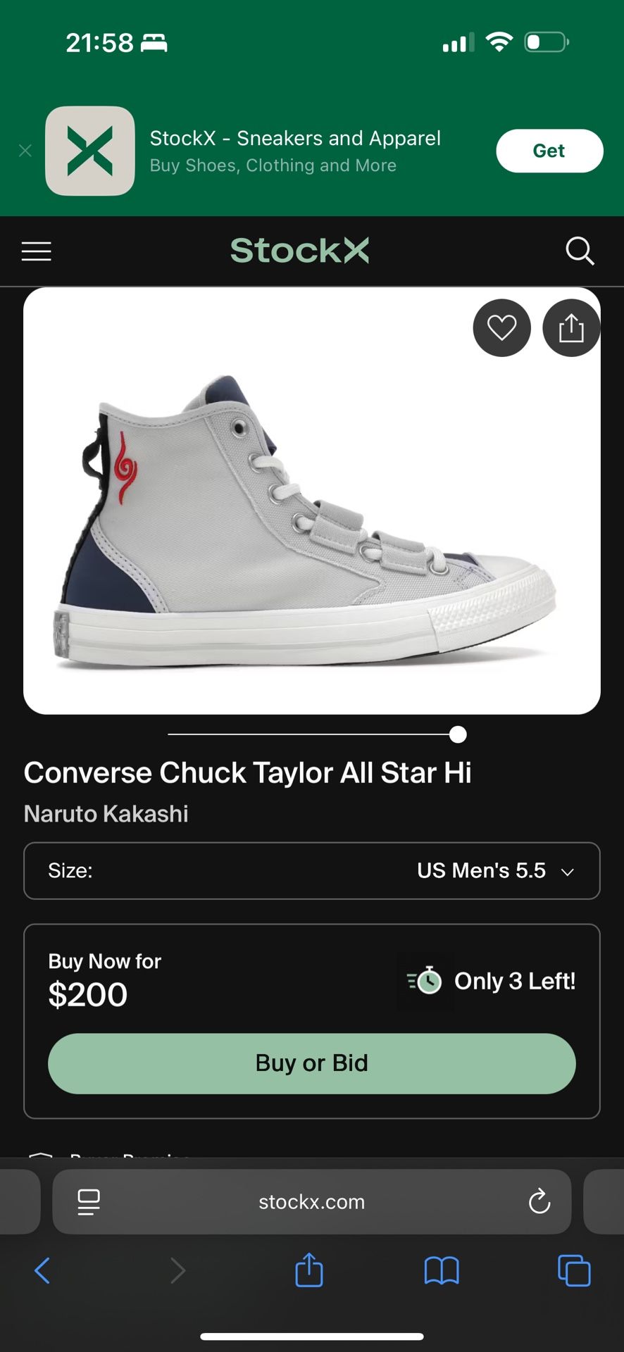 Chuck Taylor NARUTO X Kakashi Sz 9