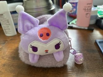 New Sanrio Kuromi Plush Coin Pouch Keychain Cute Mini Bag Purple w Charm Size: 3.5x1.5x4” * Cute Ku
