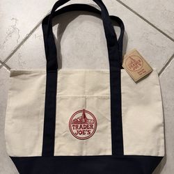 NWOT Trader Joe’s Reusable Canvas Eco Tote Bag – Heavy Duty Blue Beige Bag