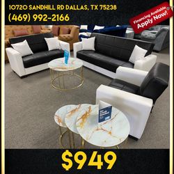 Black White Leather Living Room Sofa Set 3pc - Delivery And Financing Available 