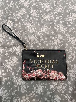 Victoria's Secret black and clear sequin cosmetic wristlet bag