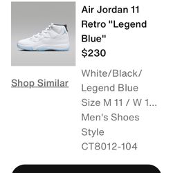 Legend Blue 11’s Size 11 Dead Stock