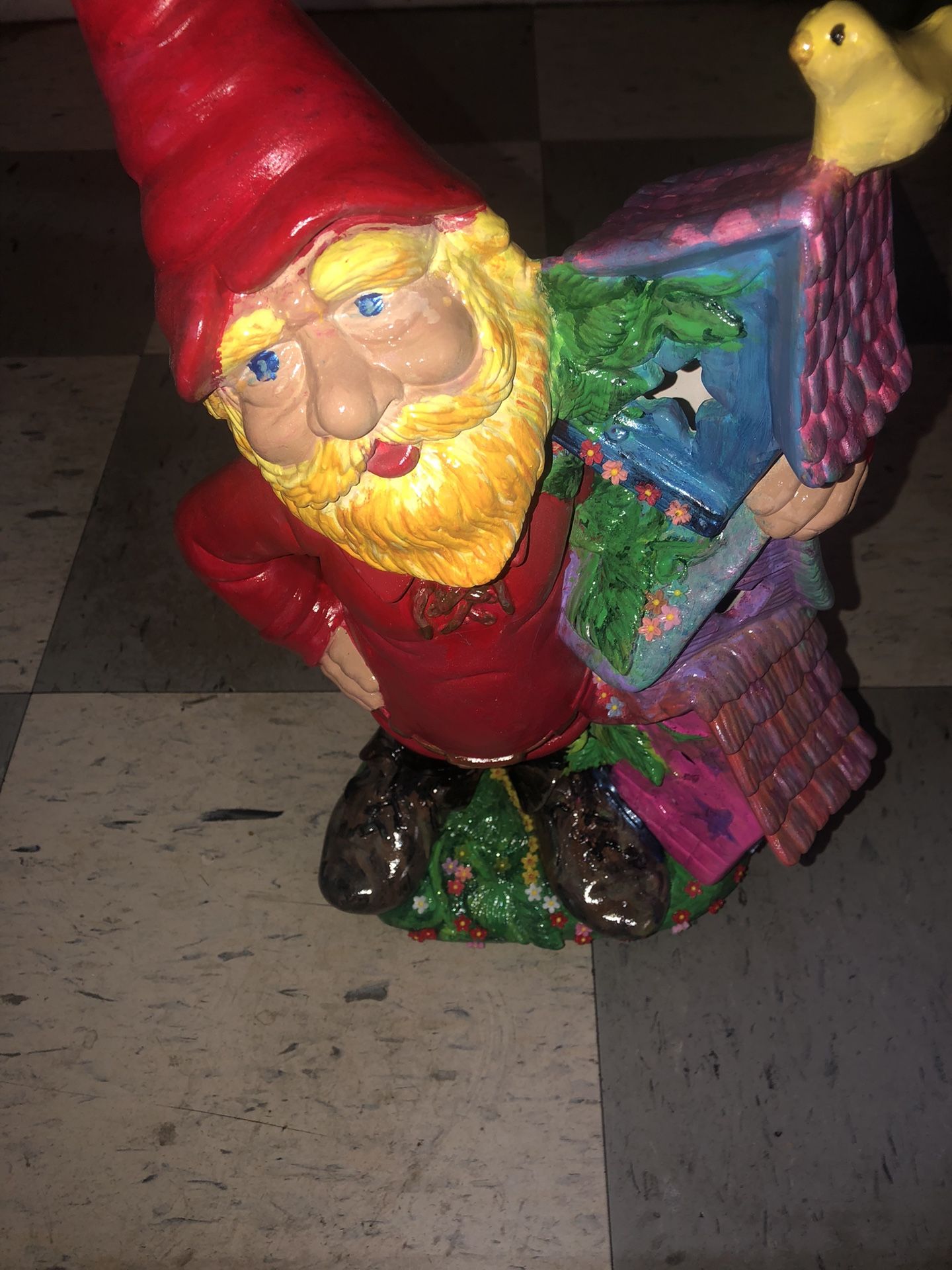 19” Gnome W/ Bird Houses Painted By Me