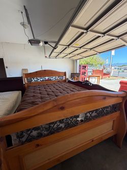 Solid Wood Sleigh Bed Frame with Mattress