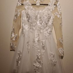 White Illusion Neck Long Sleeve Dress