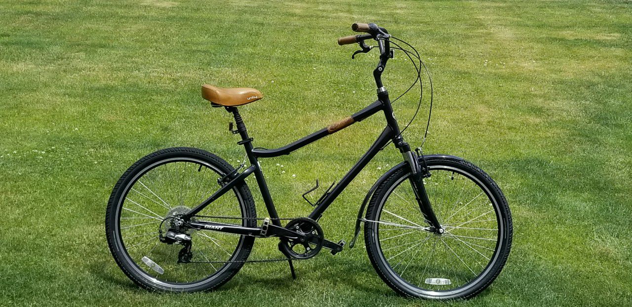 GIANT SUEDE BICYCLE - SEVEN SPEED - LARGE FRAME - TUNED - ACCESSORIES INCLUDED