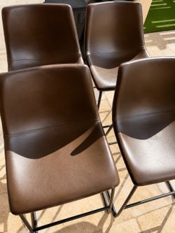 Set of 4 Counter Height Bar Stools – Brown Faux Leather