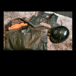 Harley Davidson Leather Jacket, Leather Vest & Hamlet.