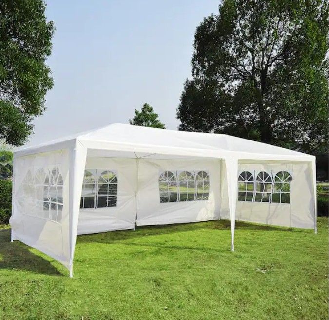 Large 10 ft. x 20 ft. White Gazebo Canopy Party Tent with 4 Removable Side Walls for Weddings, Picnic or Events