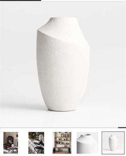 Crate & Barrel White Ceramic Vase + Faux Flowers